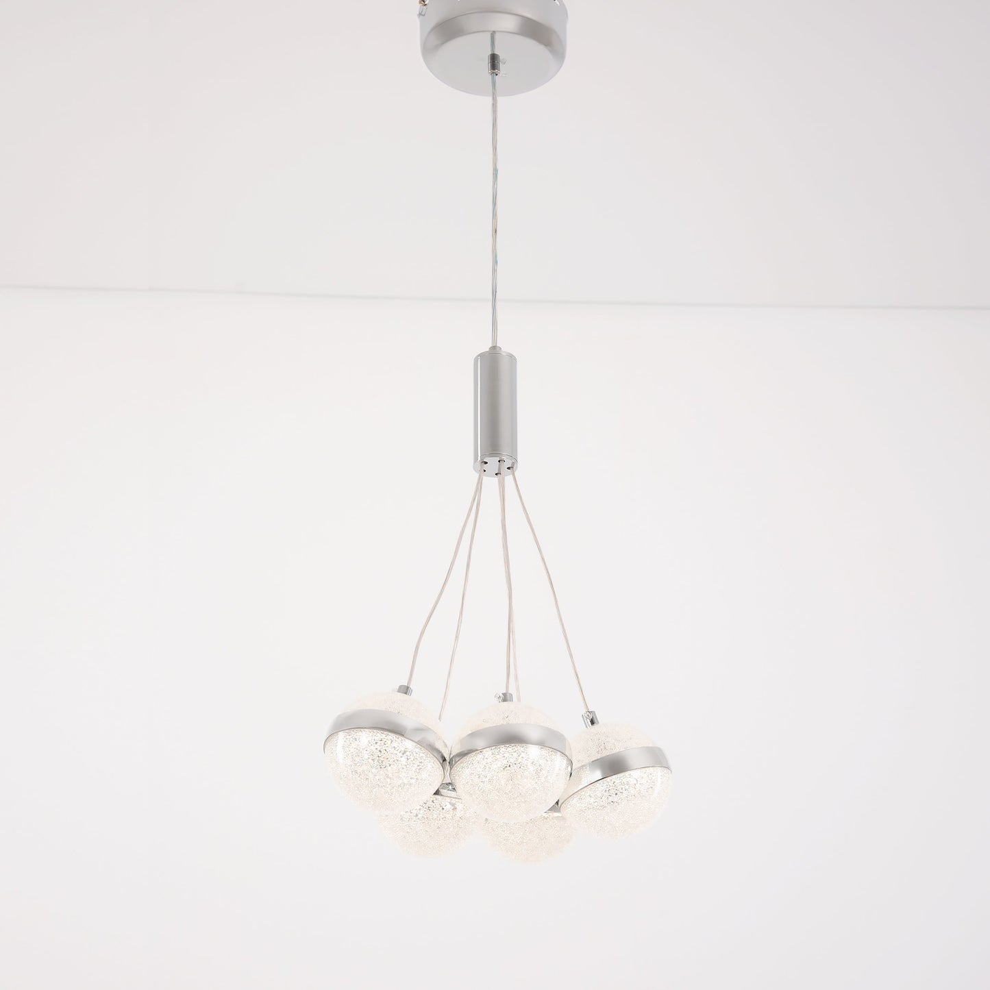 Modern silver ball pendant 5 bulbs