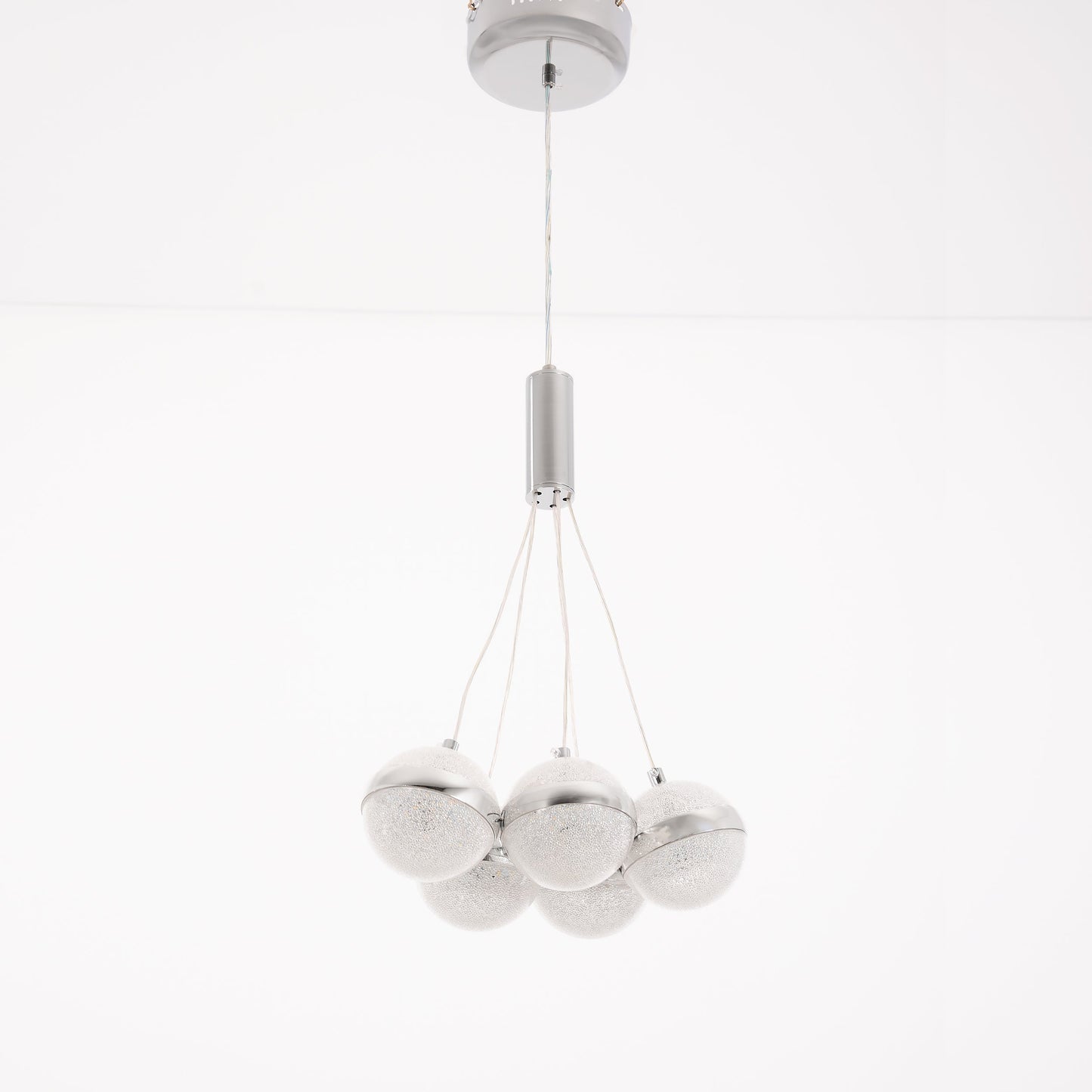 Modern silver ball pendant 5 bulbs