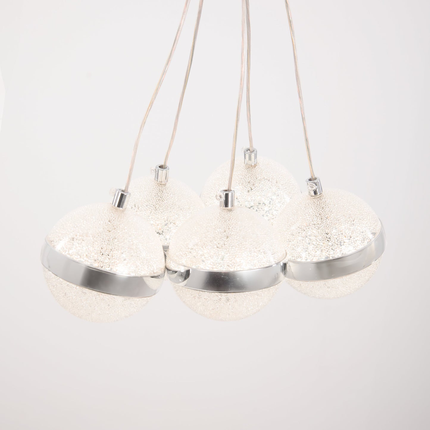 Modern silver ball pendant 5 bulbs