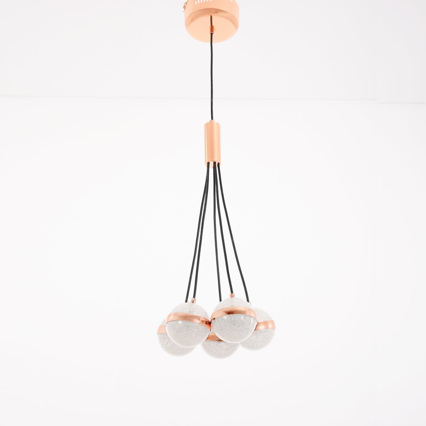 Modern rose gold ball pendant 5 bulbs