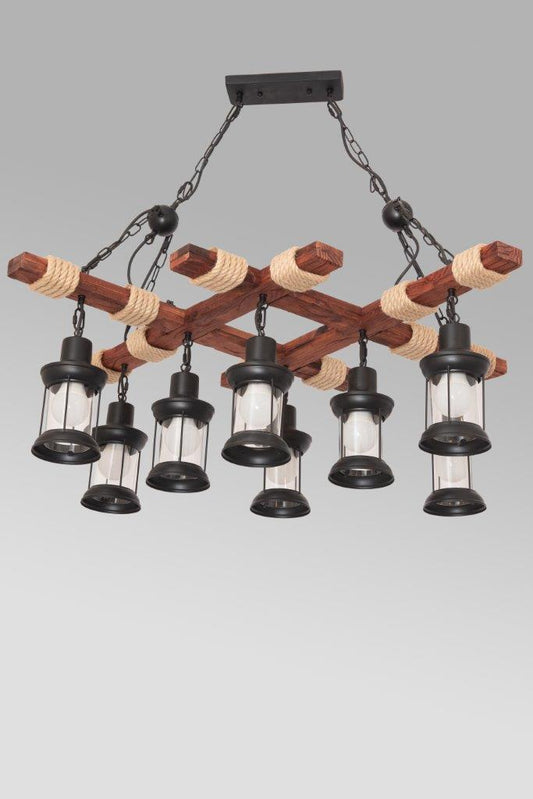 Ceiling Wooden Framed Lanterns - 8 Lamps