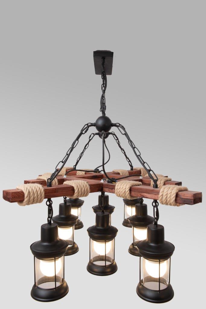 Ceiling Wooden Framed Lanterns - 8 Lamps