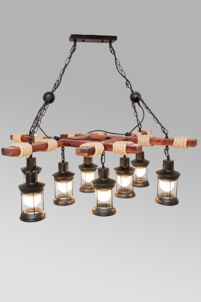 Ceiling Wooden Framed Lanterns - 8 Lamps